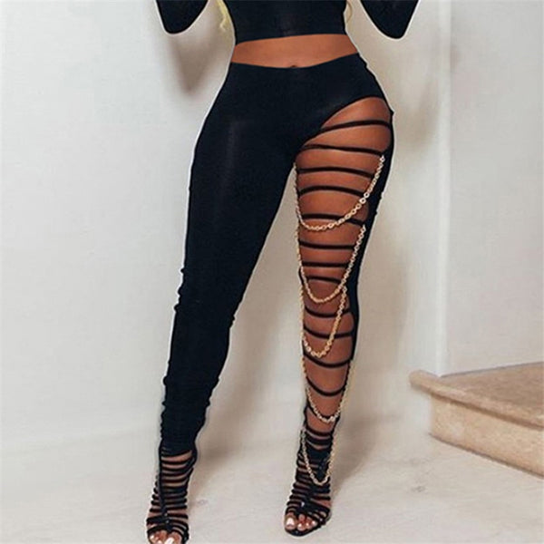 Trendy High Waist Jeggings With Chains