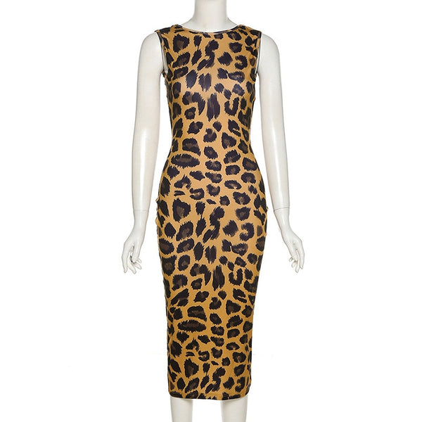 Trendy Backless Leopard Print Dress