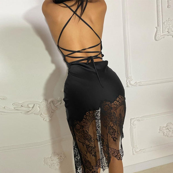 Trendy Lace Backless Mini Party Dress