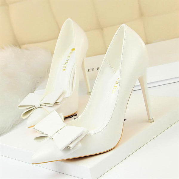Trendy Bow Leather High Heels