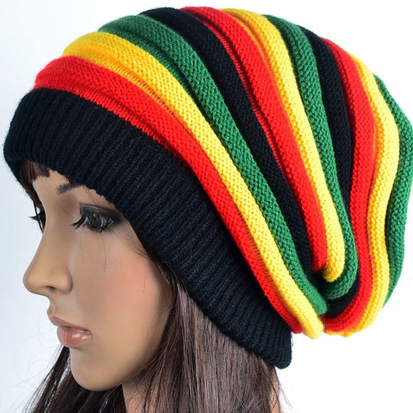 Trendy Jamaican Rasta Reggae Striped Beanie Hat