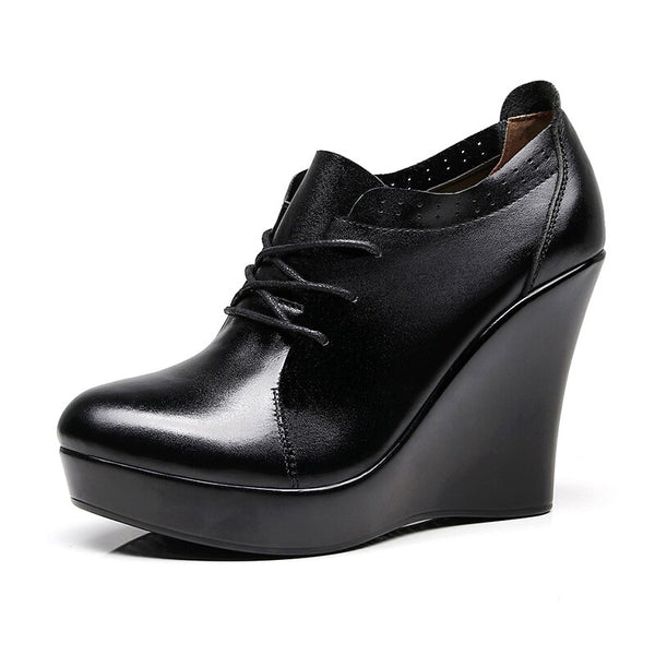 Trendy  Lace Up Black Wedge High Heels