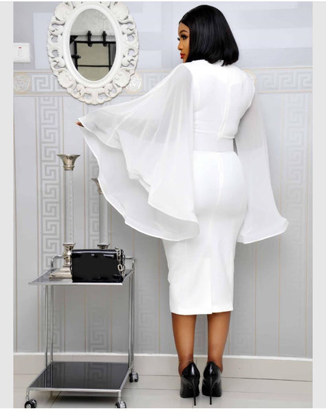 Trendy Black / White Chiffon Flare Long Sleeve Dress
