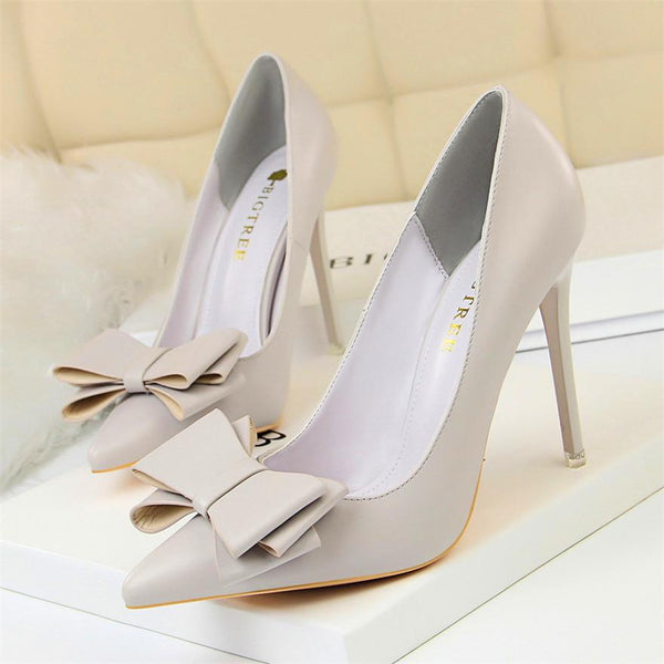 Trendy Bow Leather High Heels