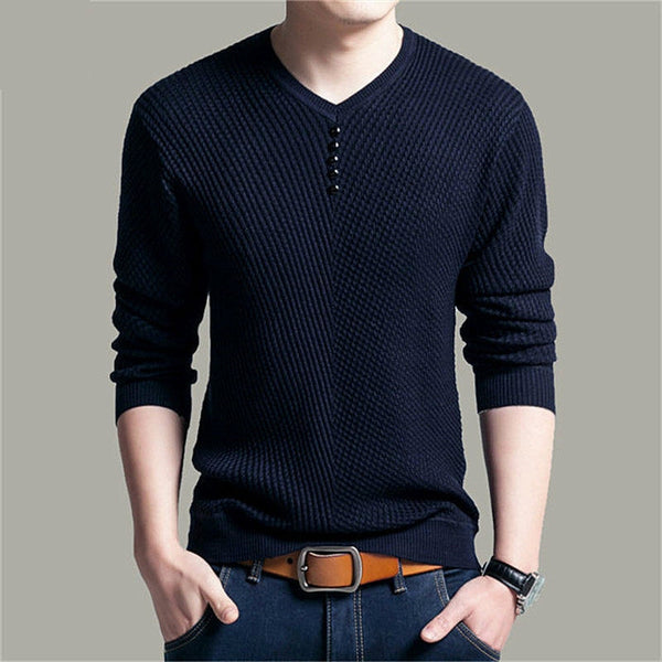 Trendy Men V Neck Casual Long Sleeve Sweater