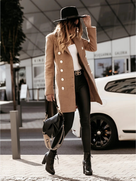 Trendy Solid Color Double Breasted Coat