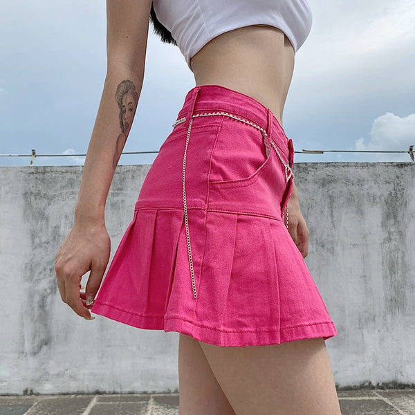 Trendy Denim Pleated High Waist Skirt