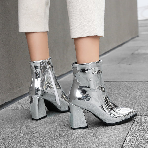 Trendy Pointed Toe Metallic Ankle Boots