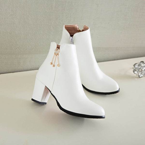 Trendy Thick Heel Buckle Zipper Ankle Boots