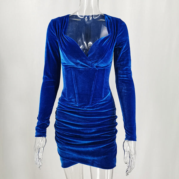 Trendy Velvet Blue Dress
