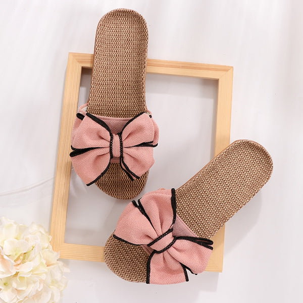 Trendy Casual Flax Striped Bow Sandals