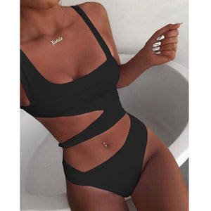 Trendy Off The Shoulder Hollow Out Swimsuit