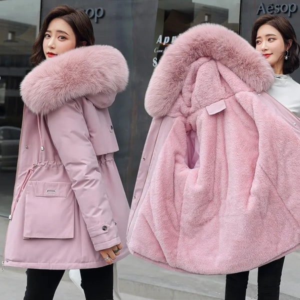 Trendy Fur Collar Hooded Winter Coat