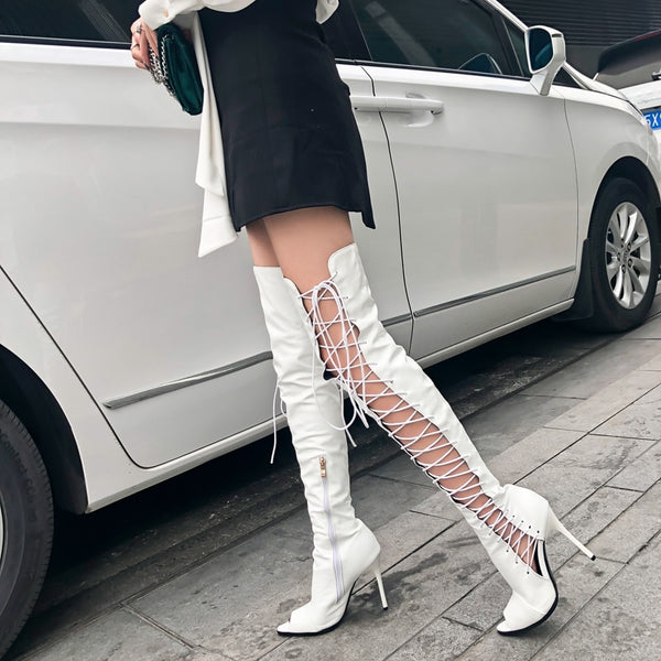 Trendy Thigh High Lace Up Boots