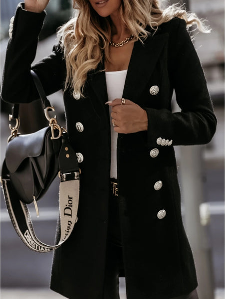 Trendy Solid Color Double Breasted Coat