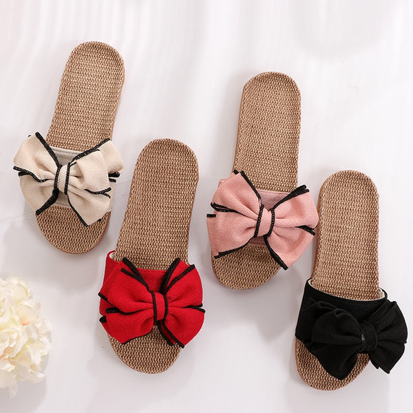 Trendy Casual Flax Striped Bow Sandals