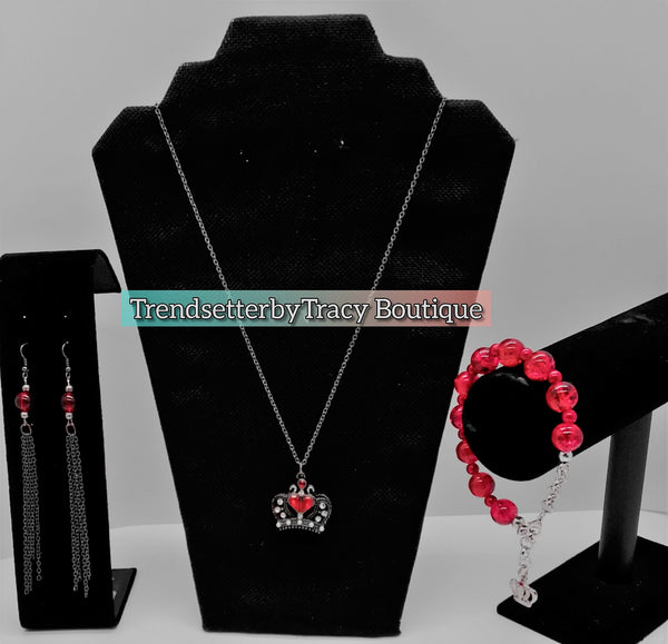 Trendy Red Queen of Hearts Statement Necklace Set