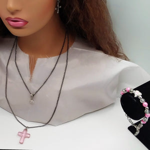Trendy Breast Cancer Awareness Statement Necklace Set