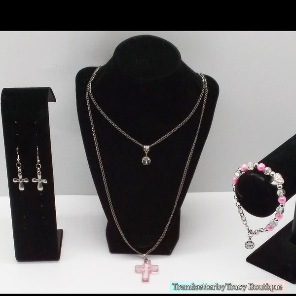 Trendy Breast Cancer Awareness Statement Necklace Set