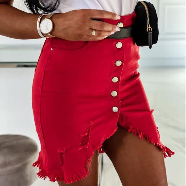 Trendy Solid Color Slit Denim Skirt