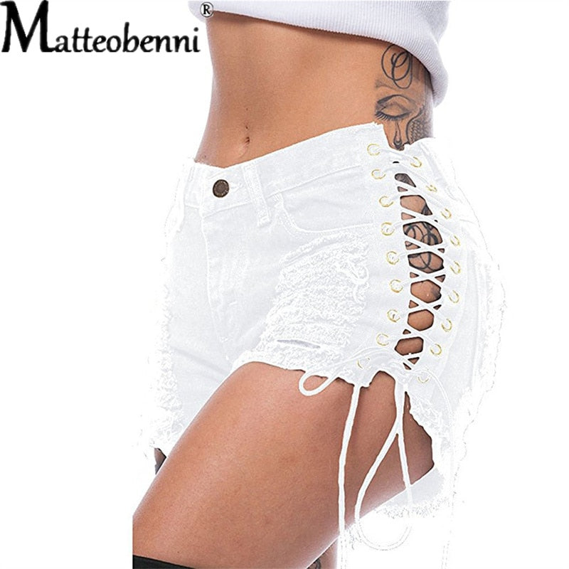 Trendy High Waist Hollow Out Denim Shorts