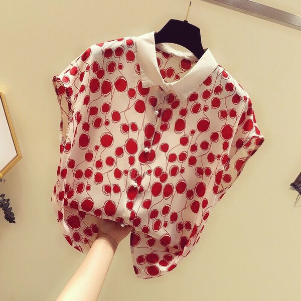 Woman Summer Style Blouses Tops Lady Casual Short Batwing Sleeve Peter Pan Collar Polka Dot Printed Blusas Tops ZZ1392