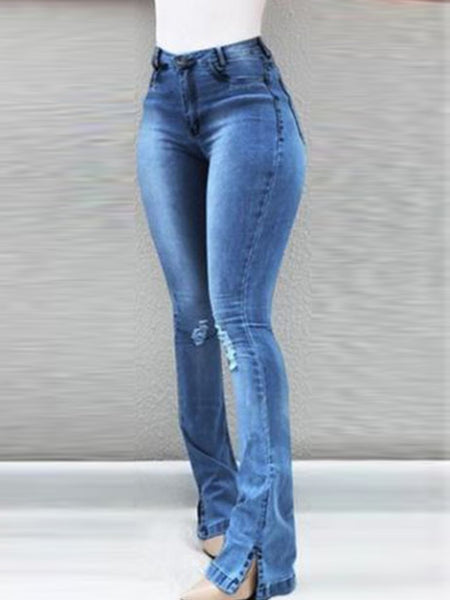 Trendy High Waist Rigid Bell Bottom Jeans