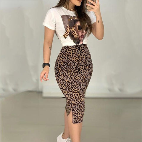 Trendy Leopard Print Top And Bottom Set