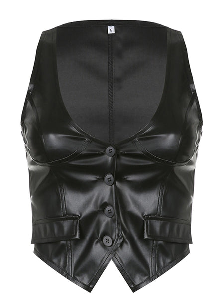Trendy Sleeveless Faux Leather Vest