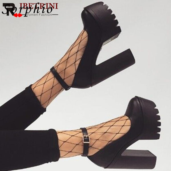 Women Classic Pumps Fashion Platform Shoes On High Heels Chunky Heel Ankle Strap Brand New 2022 Trendy Marry Jane Woman Black