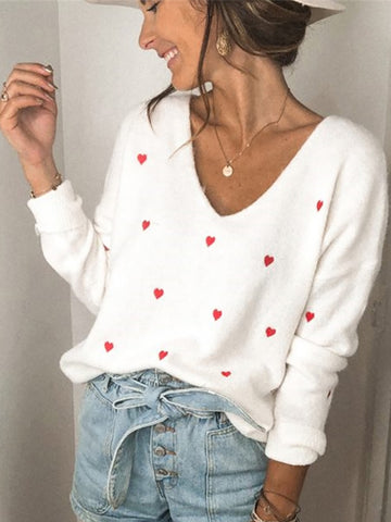 Trendy Oversized Cozy Heart Design Sweater