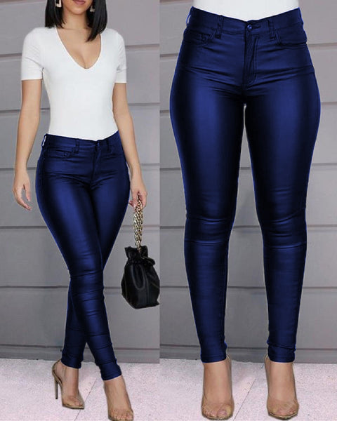 Trendy  Faux Leather  Skinny Pencil Pants