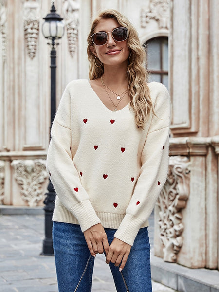 Trendy Oversized Cozy Heart Design Sweater