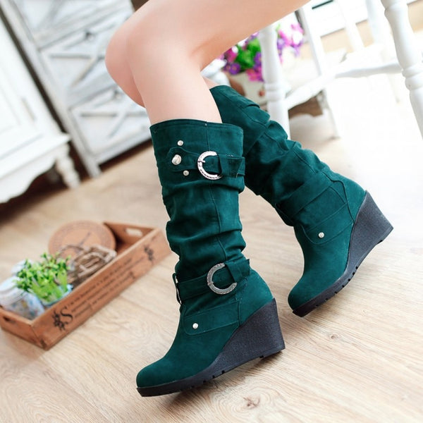 Trendy Casual Wedge Buckle Boots