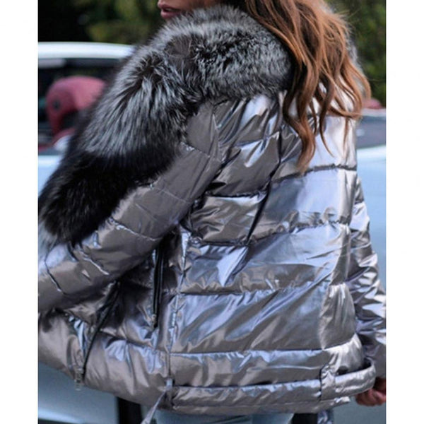 Trendy Thermal Faux Fur Collar Puff Jacket
