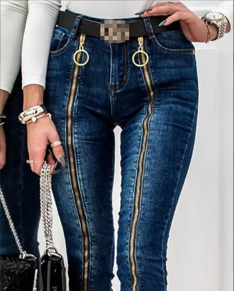 Trendy High Waist Denm Zipper Pants