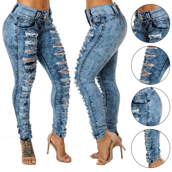 Trendy Ripped High Waist Denim Jeans