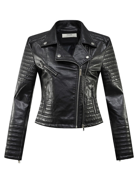 Trendy Faux Leather Jacket With Several Zippers