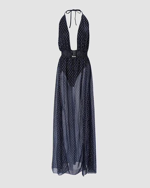 Women Elegant Formal Gown Maxi Dress Female Stylish Long Party Dress Thigh Slit Plunge Evening Dress