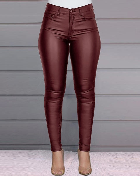 Trendy  Faux Leather  Skinny Pencil Pants