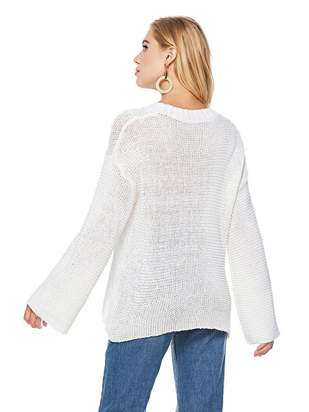 Trendy Loose Knitted Hollow Out Sweater