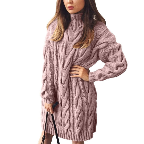 Trendy Turtleneck Pullover  Sweater Dress
