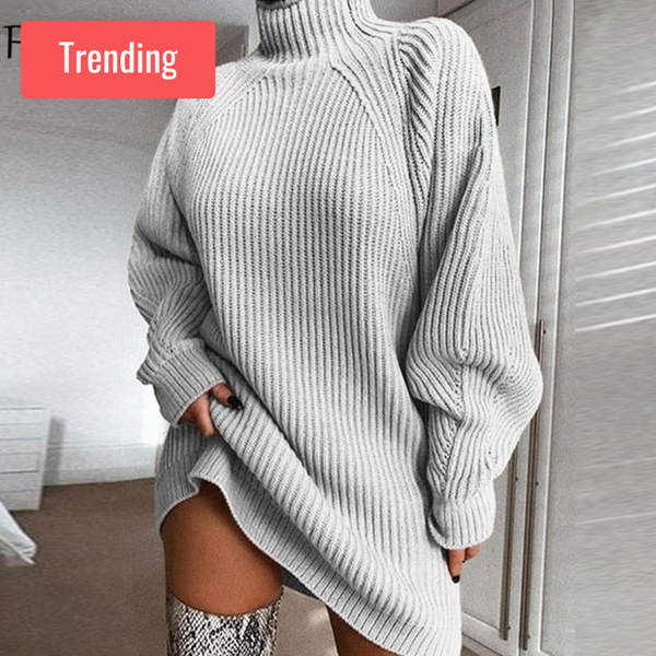 Trendy Turtleneck Long Sweater Tunic Dress