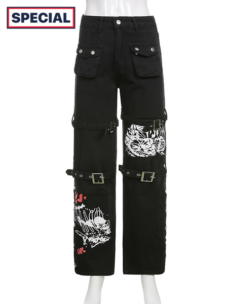 Trendy Black Harajuku Cargo Pants