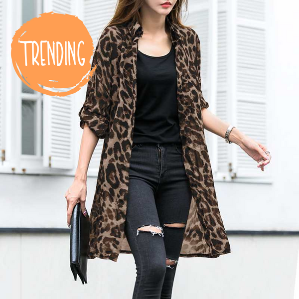 Trendy Leopard Cardigans Tunic Blouse