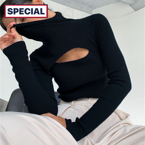 Trendy Knitted Long Sleeve Hollow Out Sweater