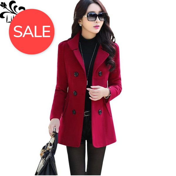 Trendy Double Breasted Short Wool Coat Solid Color