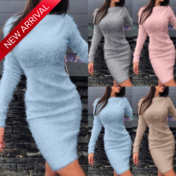 Trendy Long Sleeve Cashmere Sweater Dress