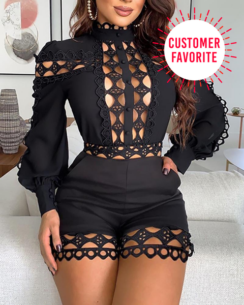 Trendy Hollow Out Fashion Long Sleeve Romper