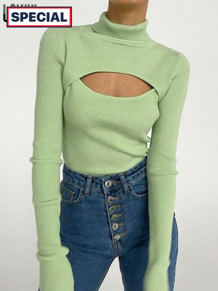 Trendy Knitted Long Sleeve Hollow Out Sweater